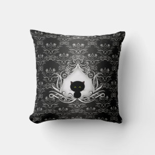 Cojín Decorativo Gato negro lindo en damasco