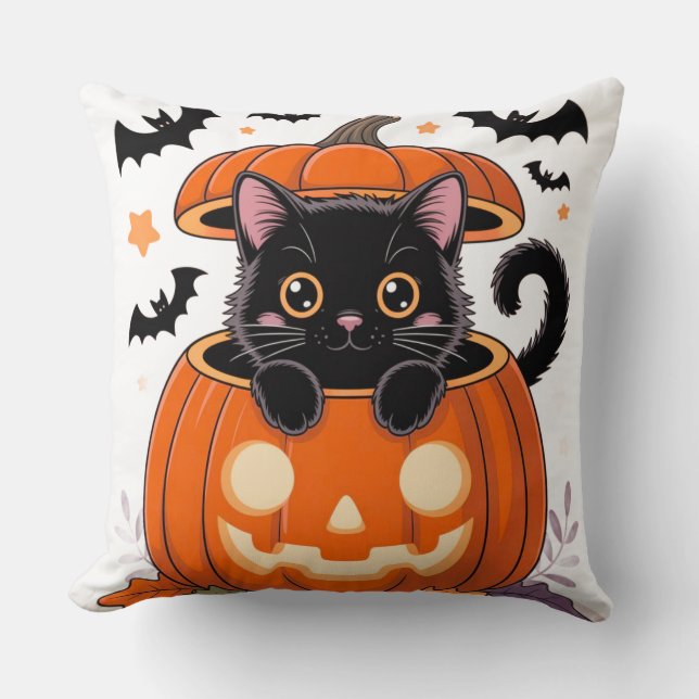 Cojín decorativo - Gato negro lindo en la Hallowee (Anverso)