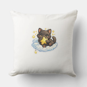 Cojín Decorativo Gato negro lindo en una nube mágica – Fantasía Kaw