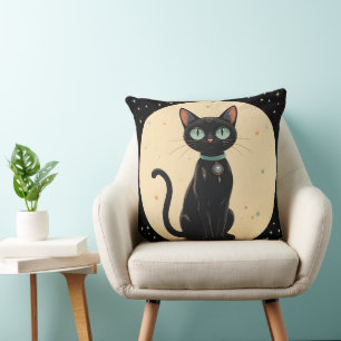 Cojín Decorativo Gato negro lunar futurista atómico