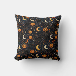 Cojín Decorativo Gato Negro Mágico Espeluznante y Luna