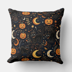 Cojín Decorativo Gato Negro Mágico Espeluznante y Luna