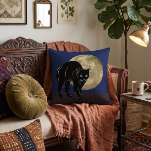 Cojín Decorativo Gato negro merodeando en una noche de luna llena d