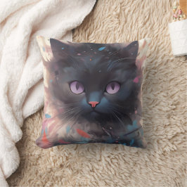 Cojín Decorativo Gato negro místico acuarela | Gato lindo