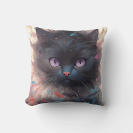 Cojín Decorativo Gato negro místico acuarela | Gato lindo