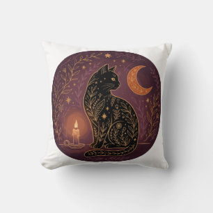 Cojín Decorativo Gato Negro Místico Celestial Bruja Halloween Goth
