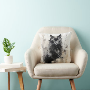 Cojín Decorativo Gato Negro Naturaleza Animal Tinta