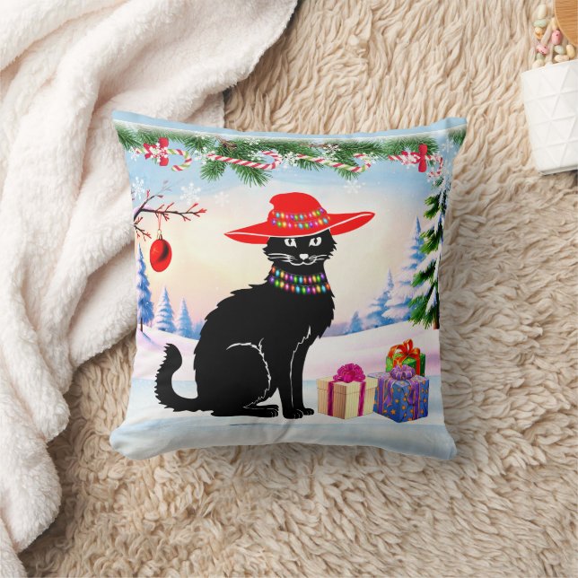 Cojín Decorativo Gato Negro Navidad (Manta)