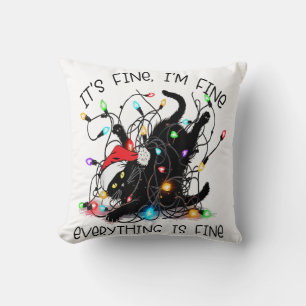 Cojín Decorativo Gato Negro Navidad Está Bien Estoy Bien Todo 