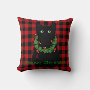 Cojín Decorativo Gato negro Navidad Meowy Guirnalda de acebo