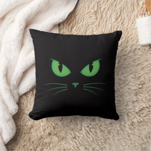 Cojín Decorativo Gato Negro Ojos Verdes Espeluznantes