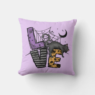 Cojín Decorativo Gato negro perezoso en la web araña con amor