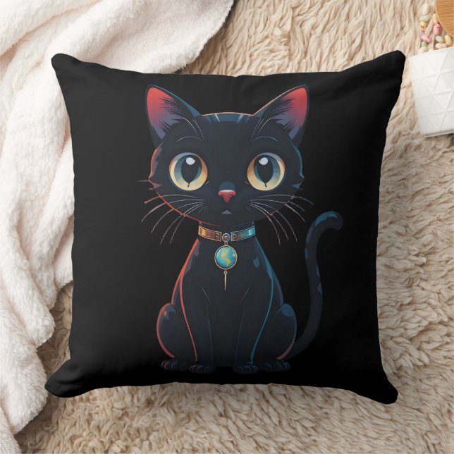 Cojín Decorativo Gato negro poco espeluznante (Manta)