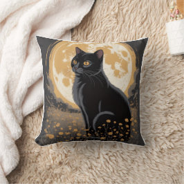 Cojín Decorativo Gato negro silvestre de luna vintage flor nocturna
