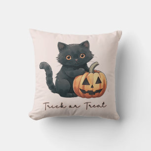 Cojín Decorativo Gato Negro Truco o Trato Luz Naranja Halloween