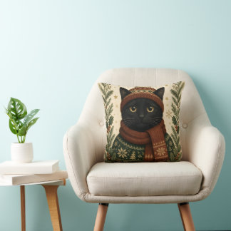Cojín Decorativo Gato negro vintage de Navidad