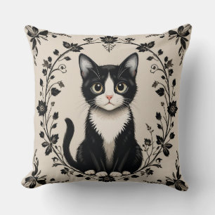Cojín Decorativo Gato negro y blanco elegante