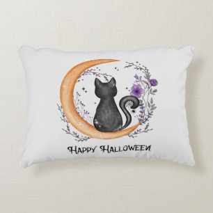 Cojín Decorativo Gato negro y luna creciente por feliz Halloween
