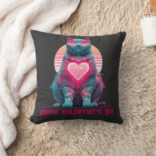 Cojín Decorativo Gato Neon Vintage Día de San Valentín 