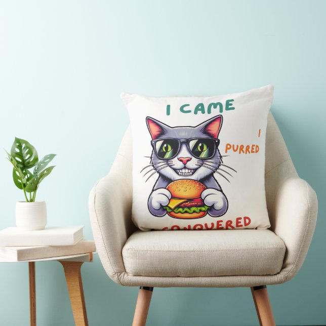 Cojín Decorativo Gato nerd de Guay con hamburguesa de tomates para  (Silla)