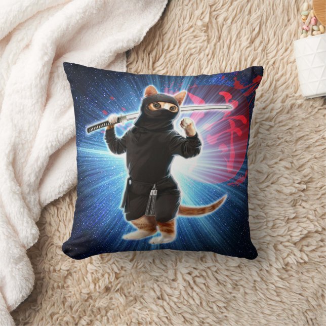 Cojín Decorativo Gato Ninja en el espacio. (Manta)