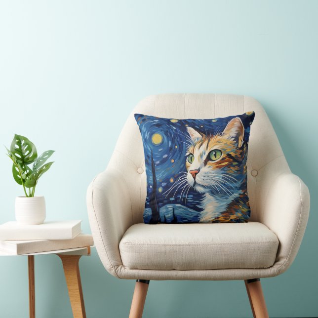 Cojín Decorativo Gato nocturno estrellado (Silla)