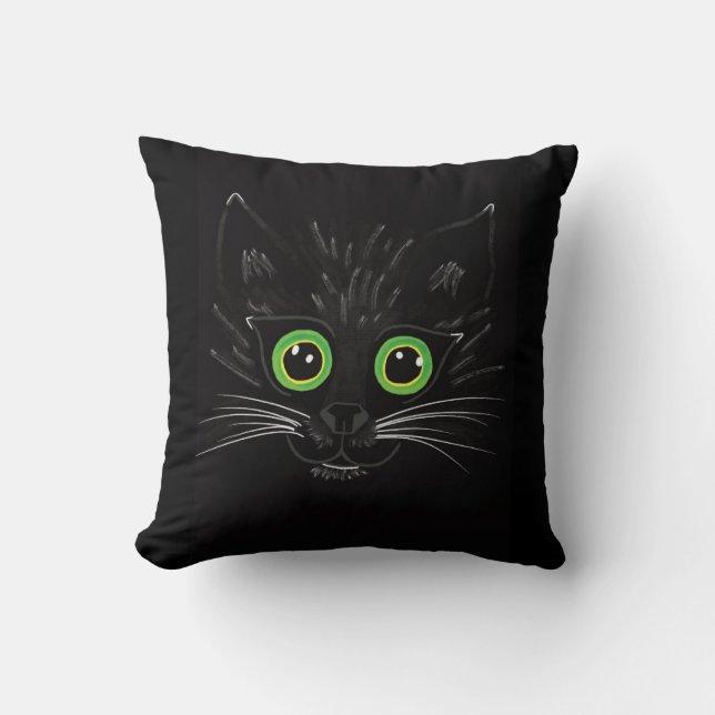 Cojín Decorativo Gato Oído Verde Sonriente (Anverso)