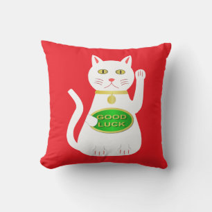 Cojín Decorativo Gato Oriental Afortunado con Patrón Doble Cara