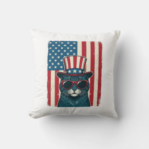 Cojín Decorativo Gato Patriótico Bandera Diseño de Camiseta de Grab