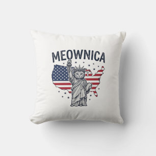 Cojín Decorativo Gato Patriótico Meownica Diseño Vector Vintage_1