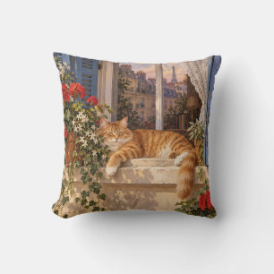 Cojín Decorativo Gato Pelirrojo de París Ventana con Contraventana