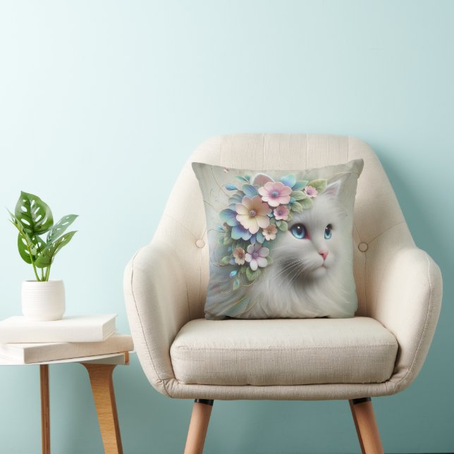 Cojín Decorativo Gato persa con Laurel floral (Silla)