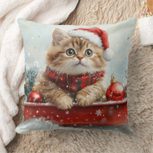 Cojín Decorativo Gato Persa en Trineo Deja que Nieve Navidad