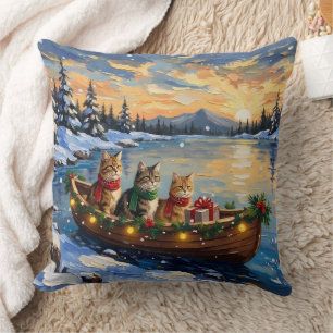 Cojín Decorativo Gato Persa Navidad Barco Fiesta