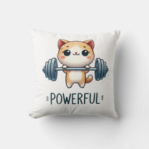 Cojín Decorativo Gato poderoso levantando pesas, arte de gatito de