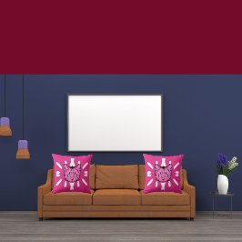 Cojín Decorativo Gato Púrpura Y Banda Blanca En Rosa Moderno