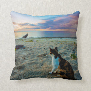 Cojín Decorativo Gato que se sienta en una playa