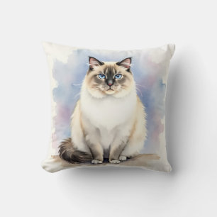 Cojín Decorativo Gato Ragdoll Acuarela Arte de Sueño Nube