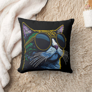 Cojín Decorativo Gato Retro: Encanto de Gafas Amarillas