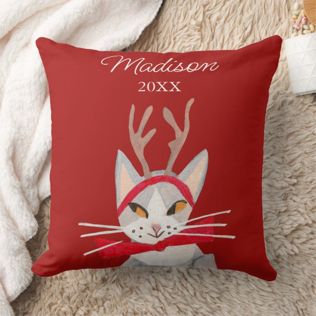 Cojín Decorativo Gato retro lindo rojo Navidad  (Manta)