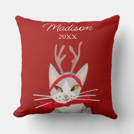 Cojín Decorativo Gato retro lindo rojo Navidad