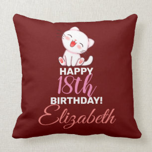 Cojín Decorativo Gato risible lindo feliz cumpleaños 18