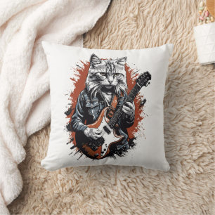 Cojín Decorativo Gato Rockstar Desgarrando Guitarra