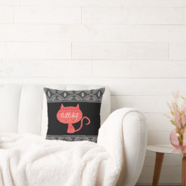 Cojín Decorativo Gato rojo | Patrón nativo americano gris y negro
