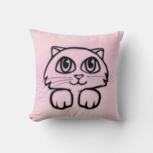 Cojín Decorativo Gato rosa lindo de ojos grandes