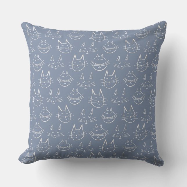 Cojín Decorativo Gato Rostros Denim Azul (Anverso)