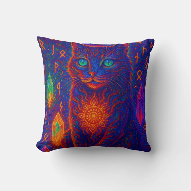 Cojín Decorativo Gato sagrado de neón (Anverso)