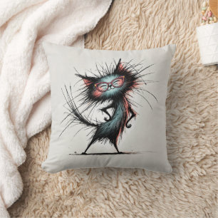 Cojín Decorativo Gato Sassy Desgreñado que Lleva Gafas Rojas