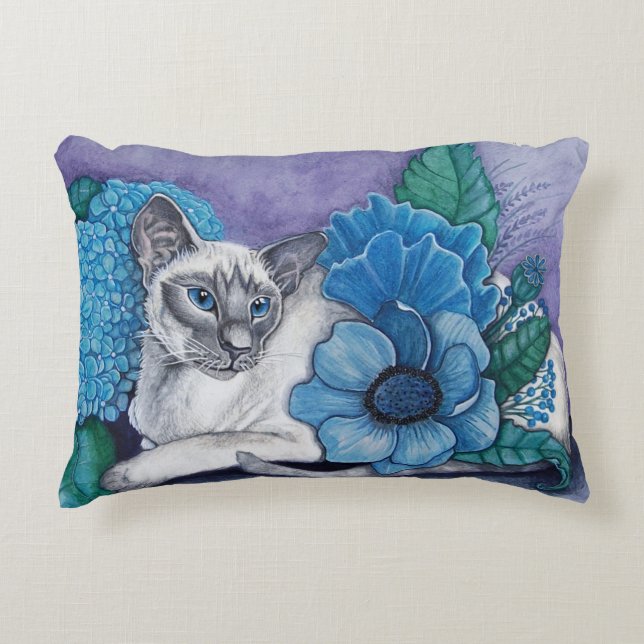 Cojín Decorativo Gato Siamés De Punto Azul (Anverso)