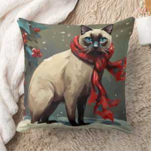 Cojín Decorativo Gato siamés en Navidad de nieve
